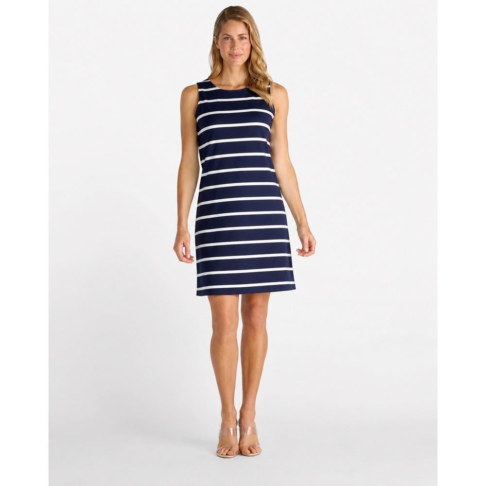 Jude Connally Beth Dress Navy Blue Striped Preppy Nautical Travel Womens Small